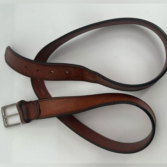 FOSSIL Men's Brown Genuine Leather Joe Belt Size 100/40 Silver Hardware Size 40 - Picture 2 of 6